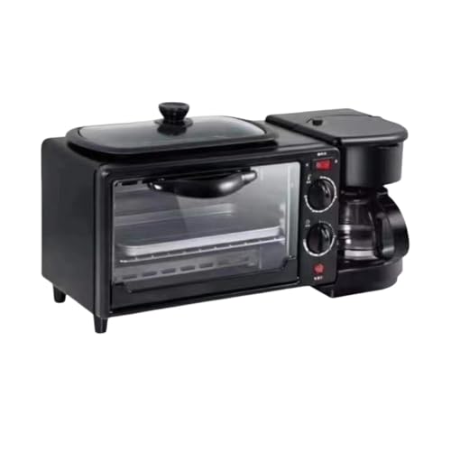 Bivoyudトースター、家庭用多機能サンドイッチ朝食機、ロースター、コーヒーメーカー、トースター、三役コーヒーポットロースター、バーベキュー調理、上下ヒーター、タイミング機能付き、温度調節機能付き、バーベキュートレイ付き、トースト、多機能、高火力、統合、休日、休日、朝食と昼食 (ブラック)